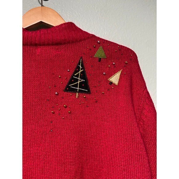 Vintage Designer Originals Studios Women's‎ Red Christmas Tree Sweater Zip Up XL - Picture 8 of 9